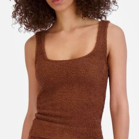 NEW! Steve‎ Madden Chenille Sleep Tank Top Brown XL $34 Polyester Square Neck - Picture 1 of 12